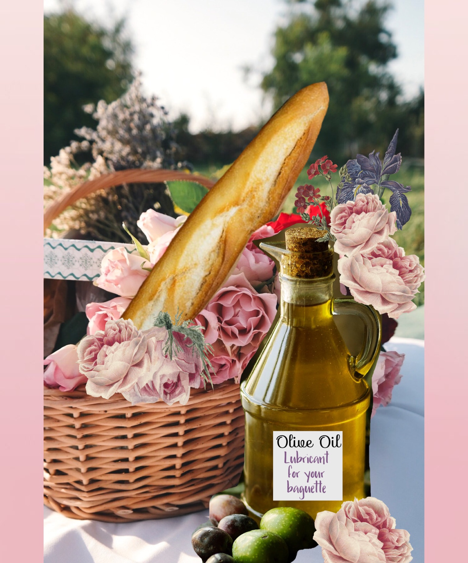 Olive oil and baguette